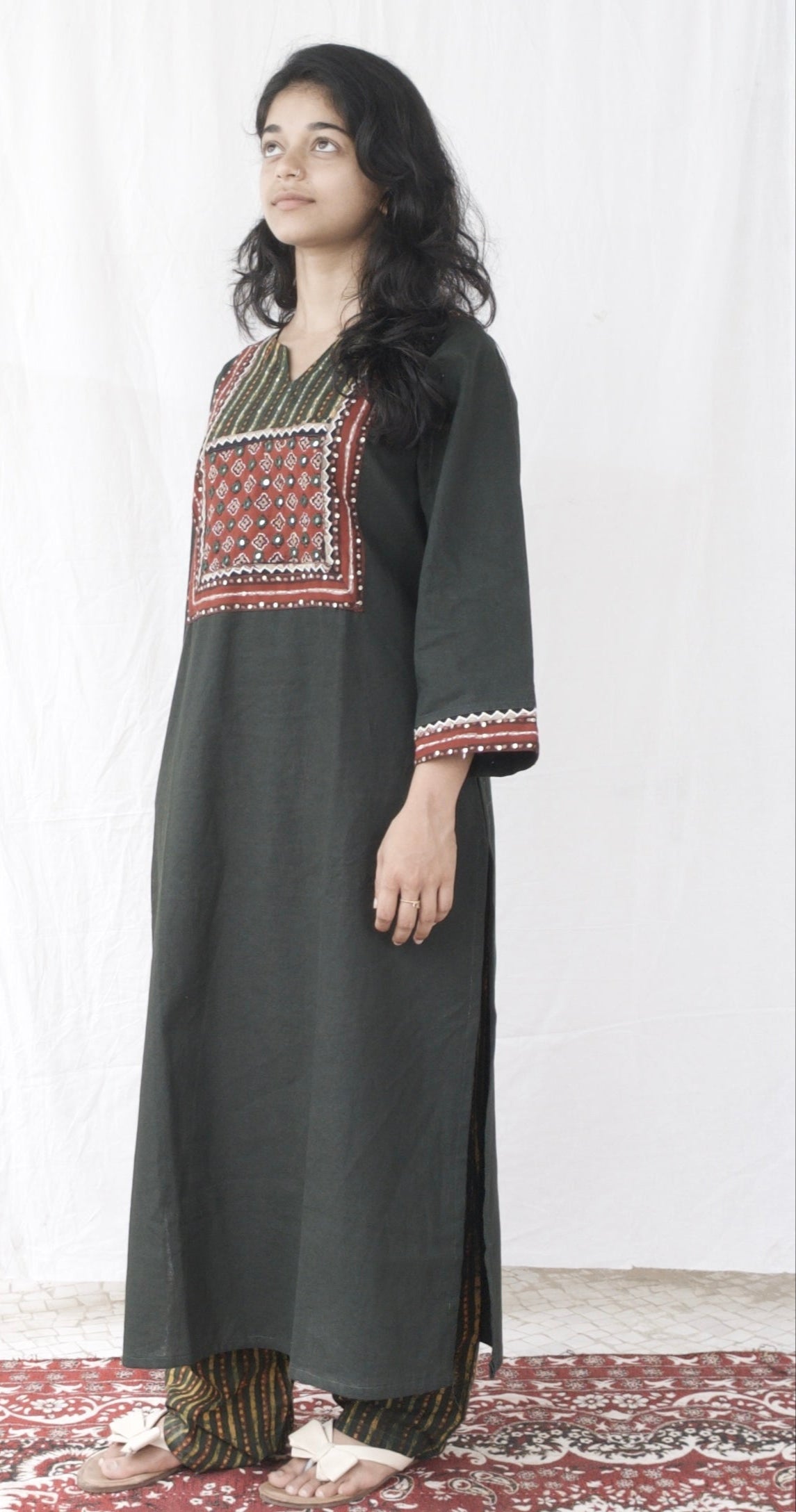 Cotton Kurta Pant Set - Hand Embroidery Patch