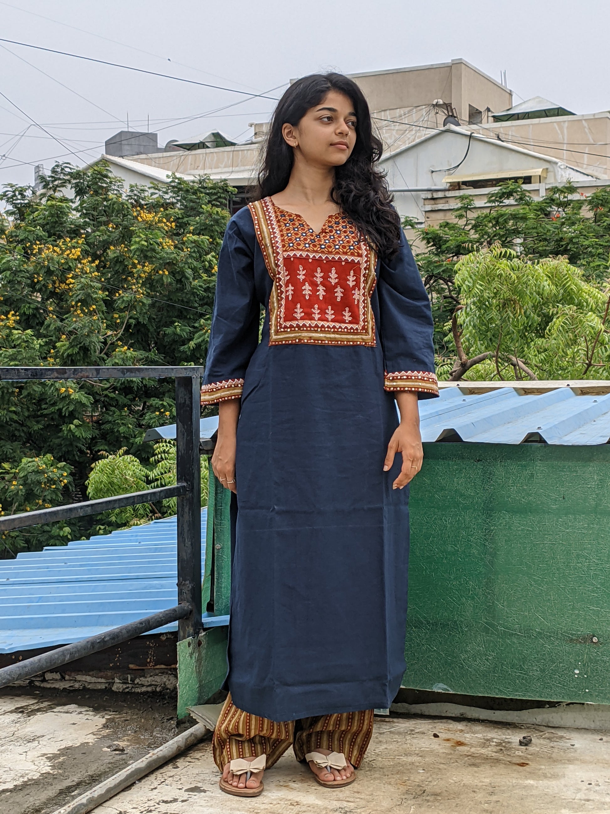Cotton Kurta Pant Set - Hand Embroidery Patch