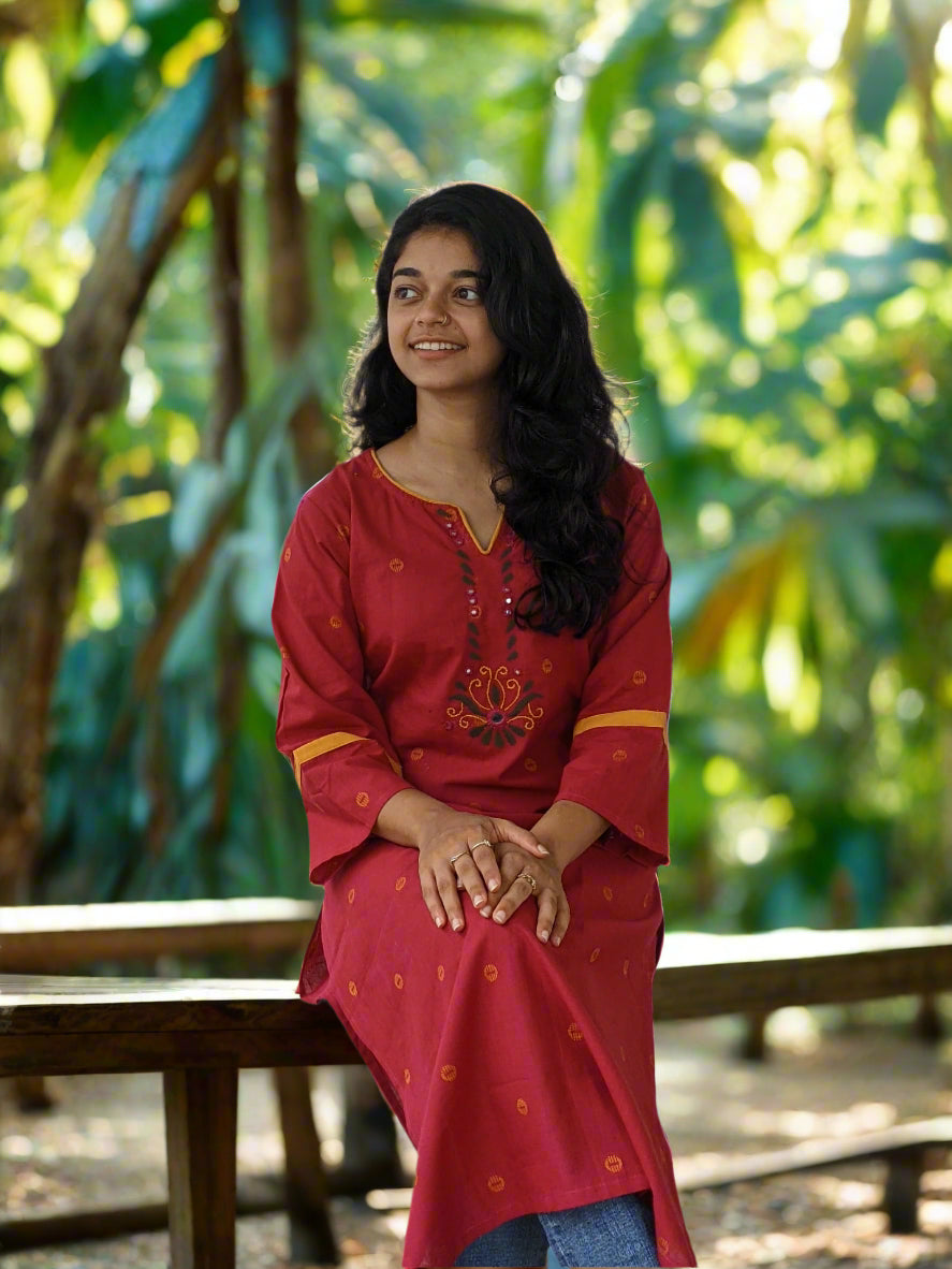Handloom Cotton Kurta - Hand Work