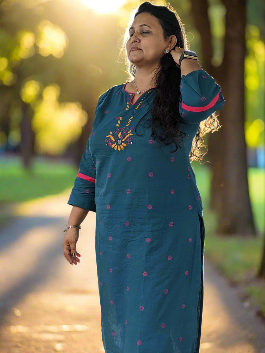 Handloom Cotton Kurta - Hand Work