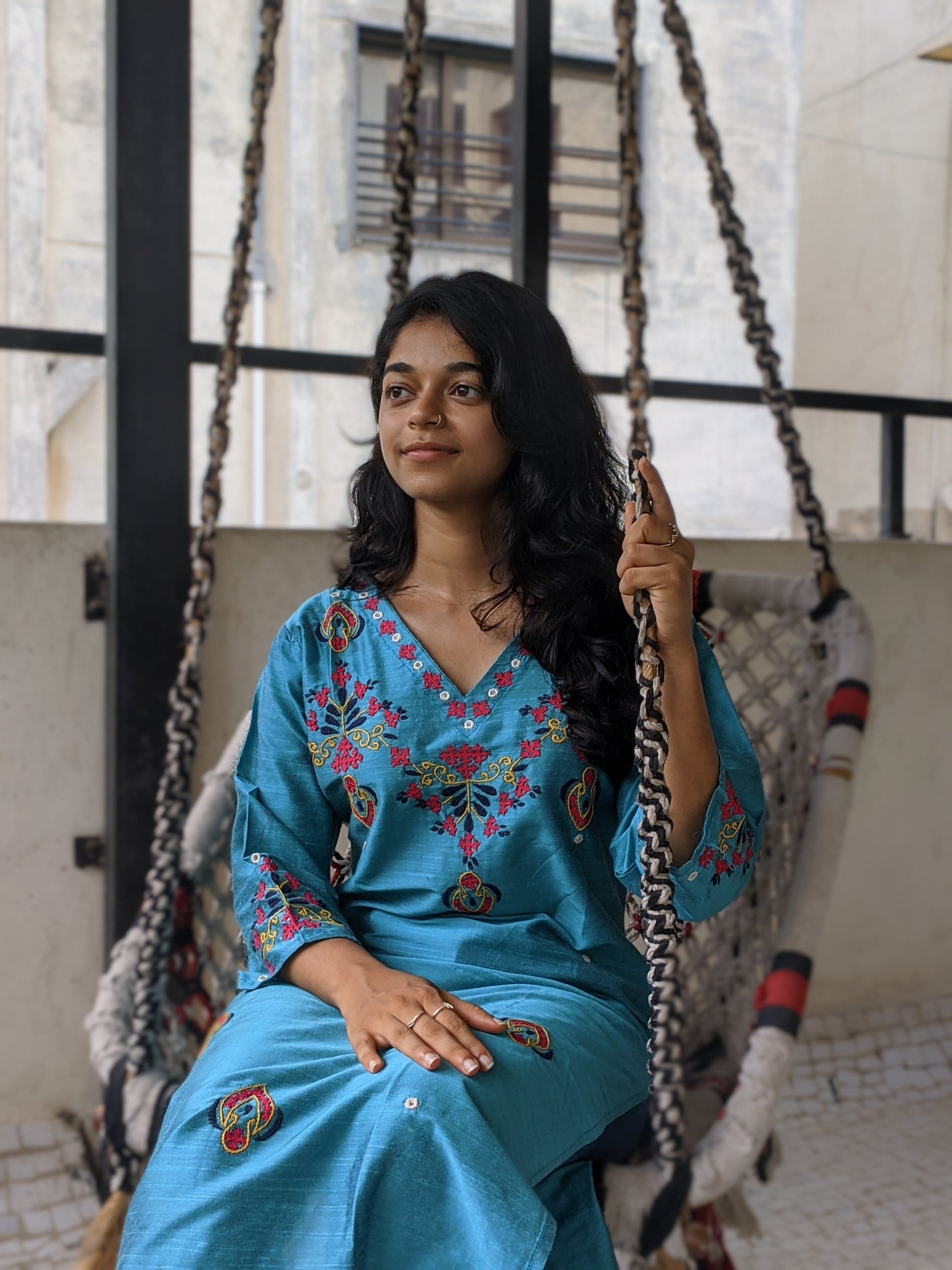 Cotton Satin Kurta Hand Embroidery