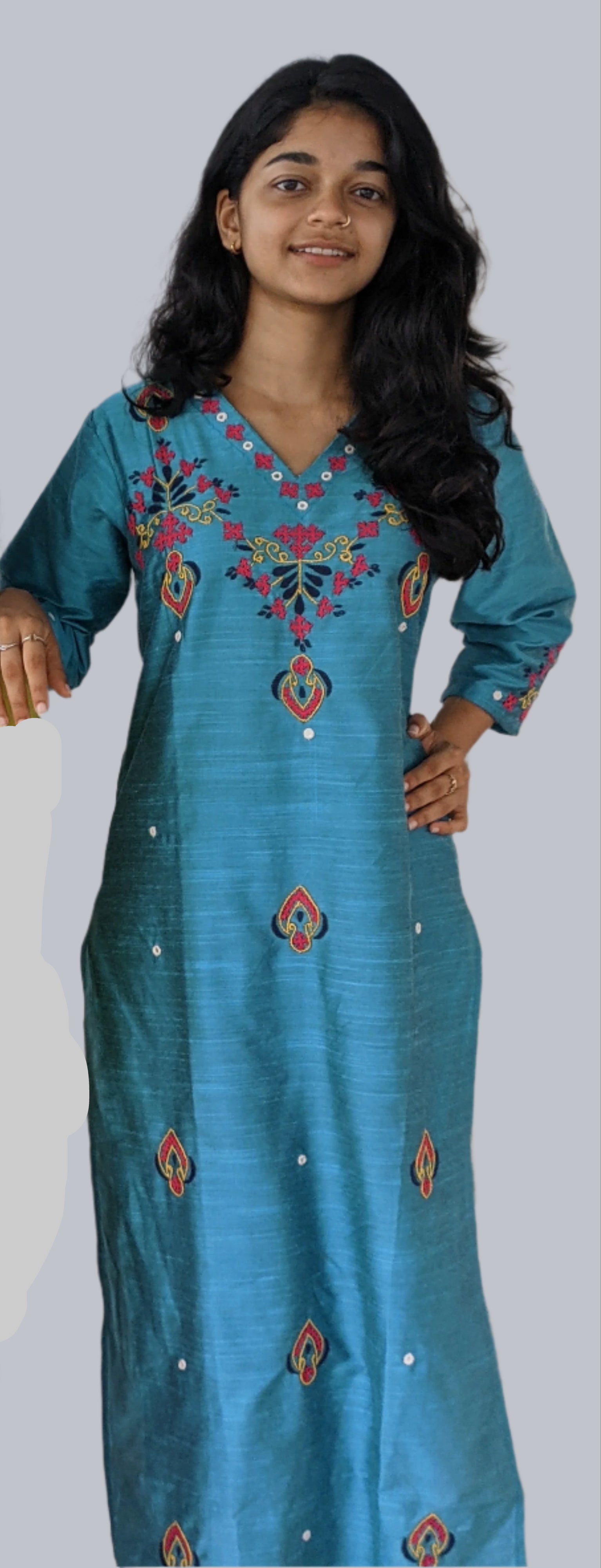 Cotton Satin Kurta Hand Embroidery