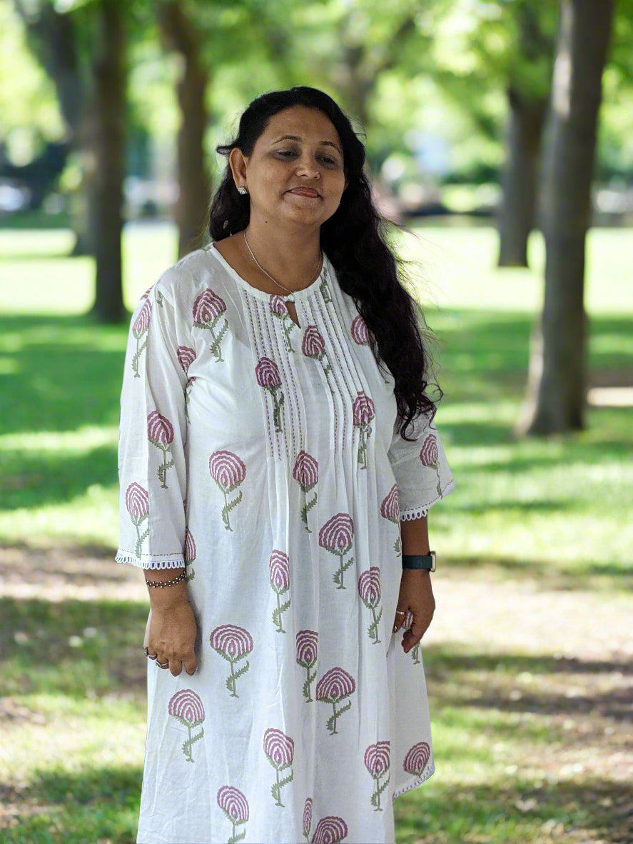 White Cotton Floral Dress