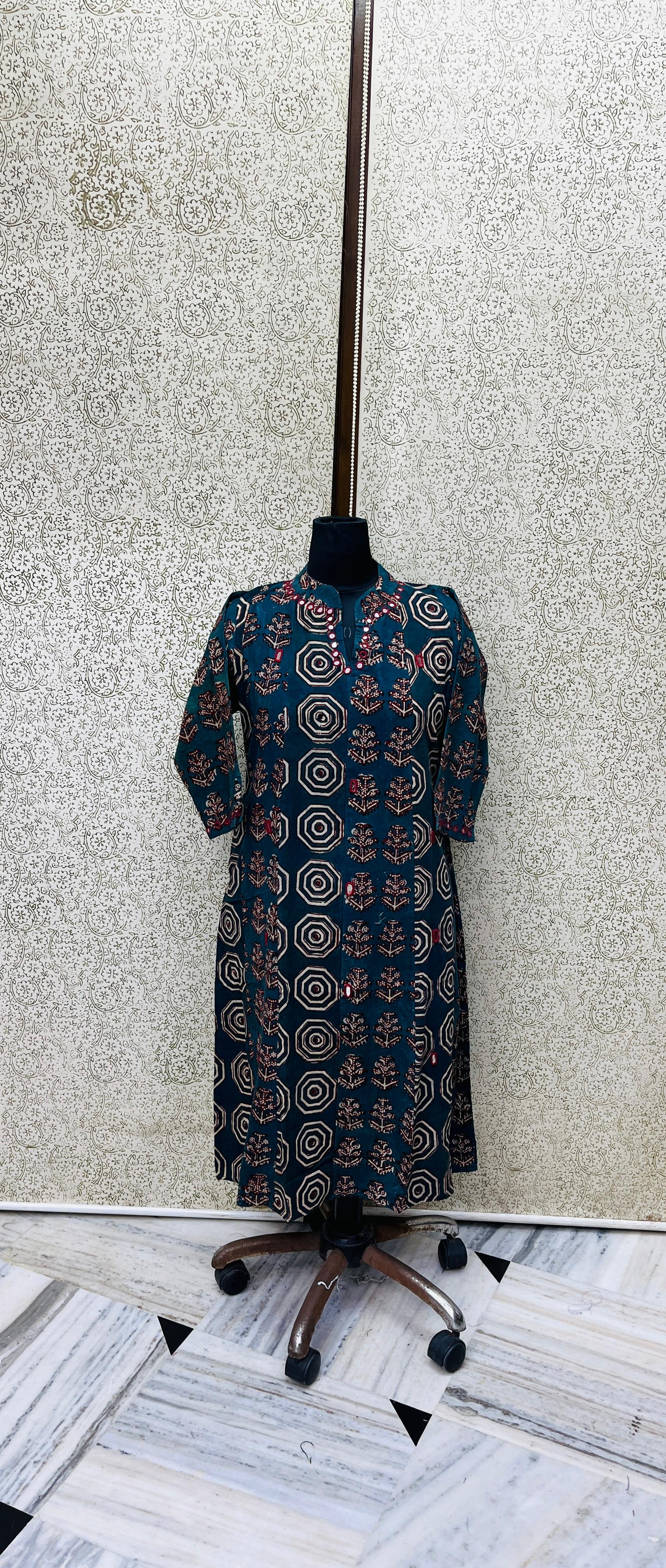 cotton dress -dhabu  mirror work