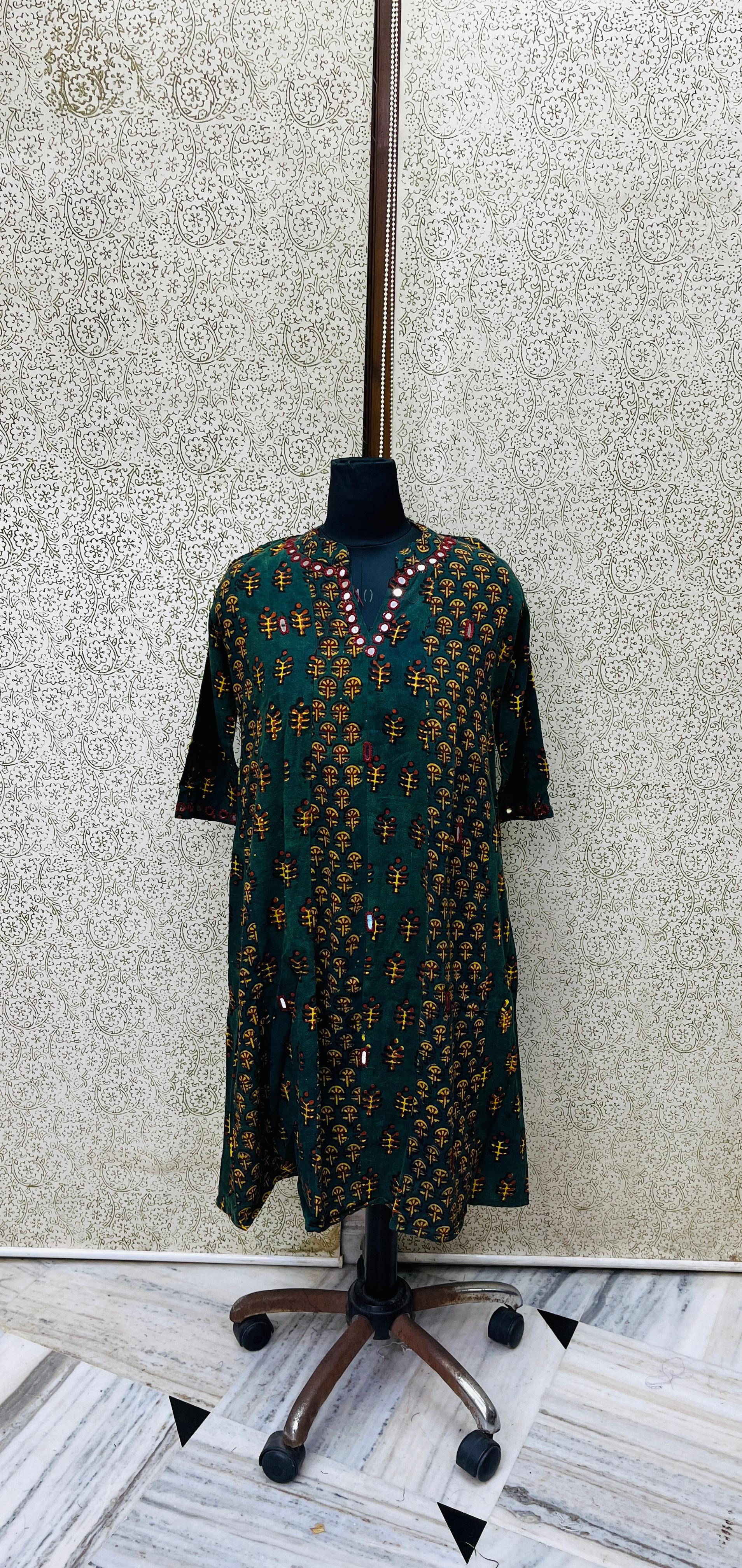 cotton dress -dhabu  mirror work