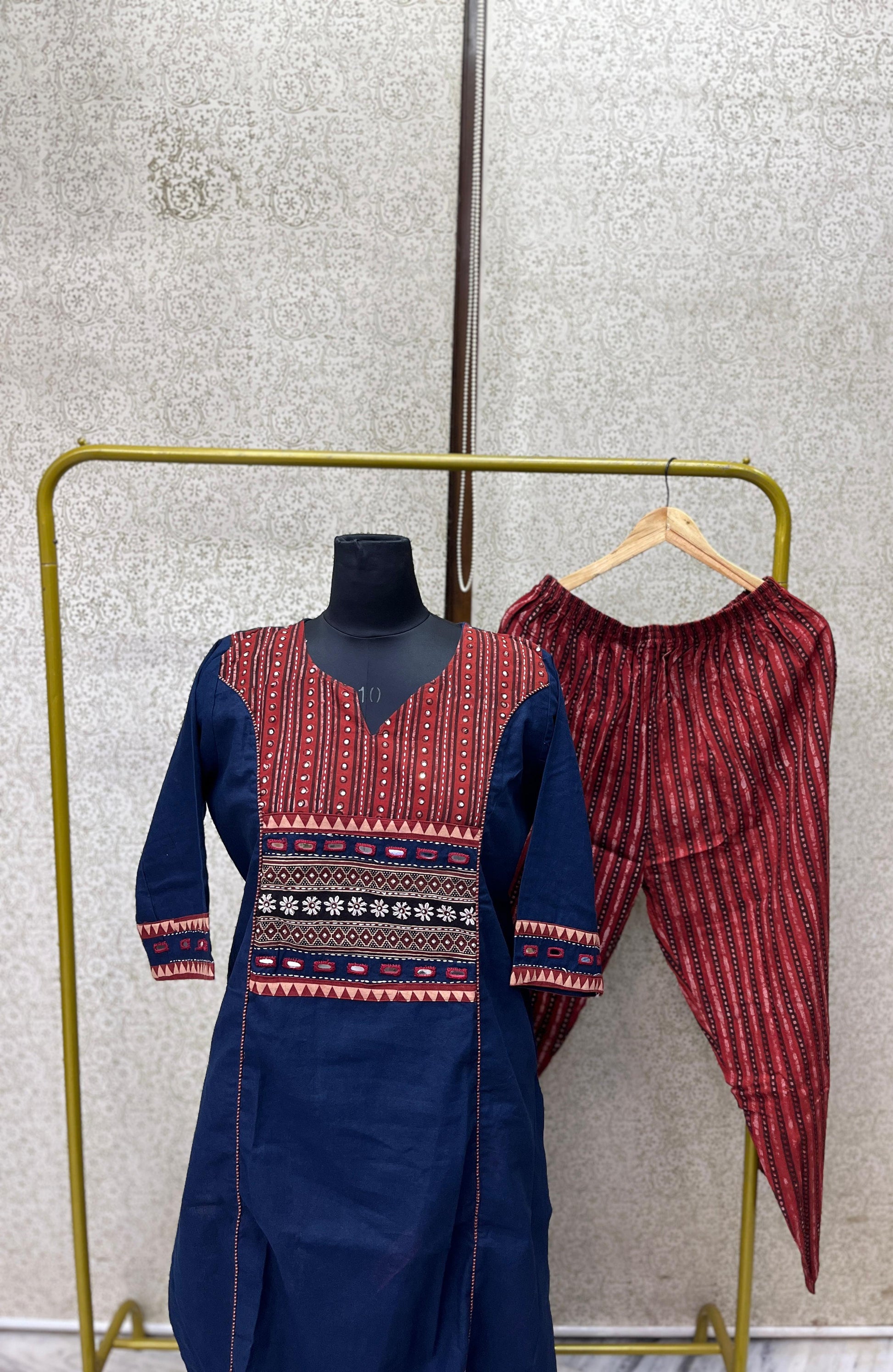 Hand Embroidery and Mirror Work Pure Cotton Kurta Pant Set