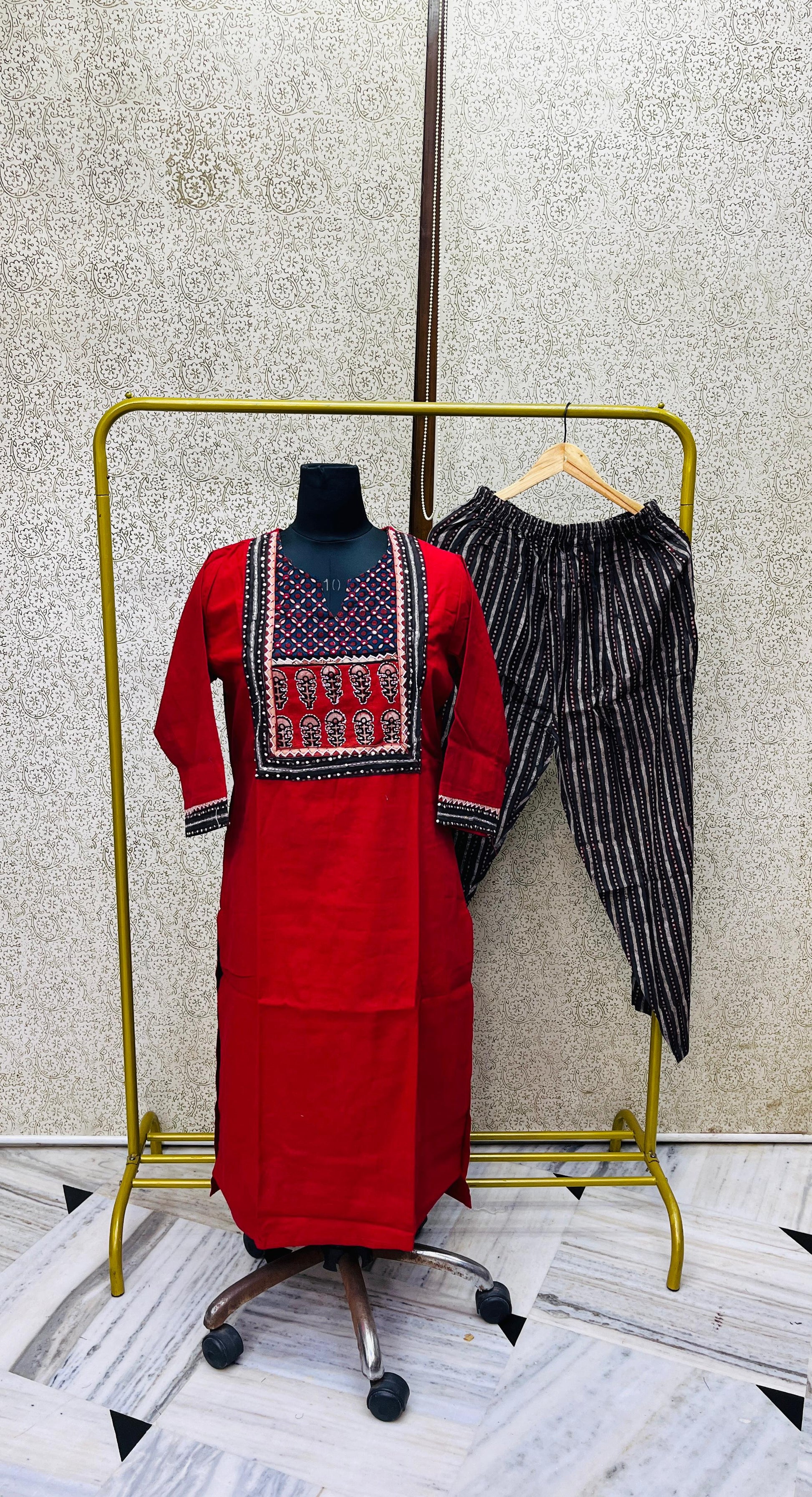 Cotton Kurta Pant Set - Hand Embroidery Patch