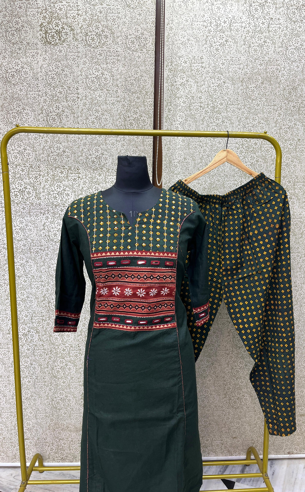 Hand Embroidery and Mirror Work Pure Cotton Kurta Pant Set