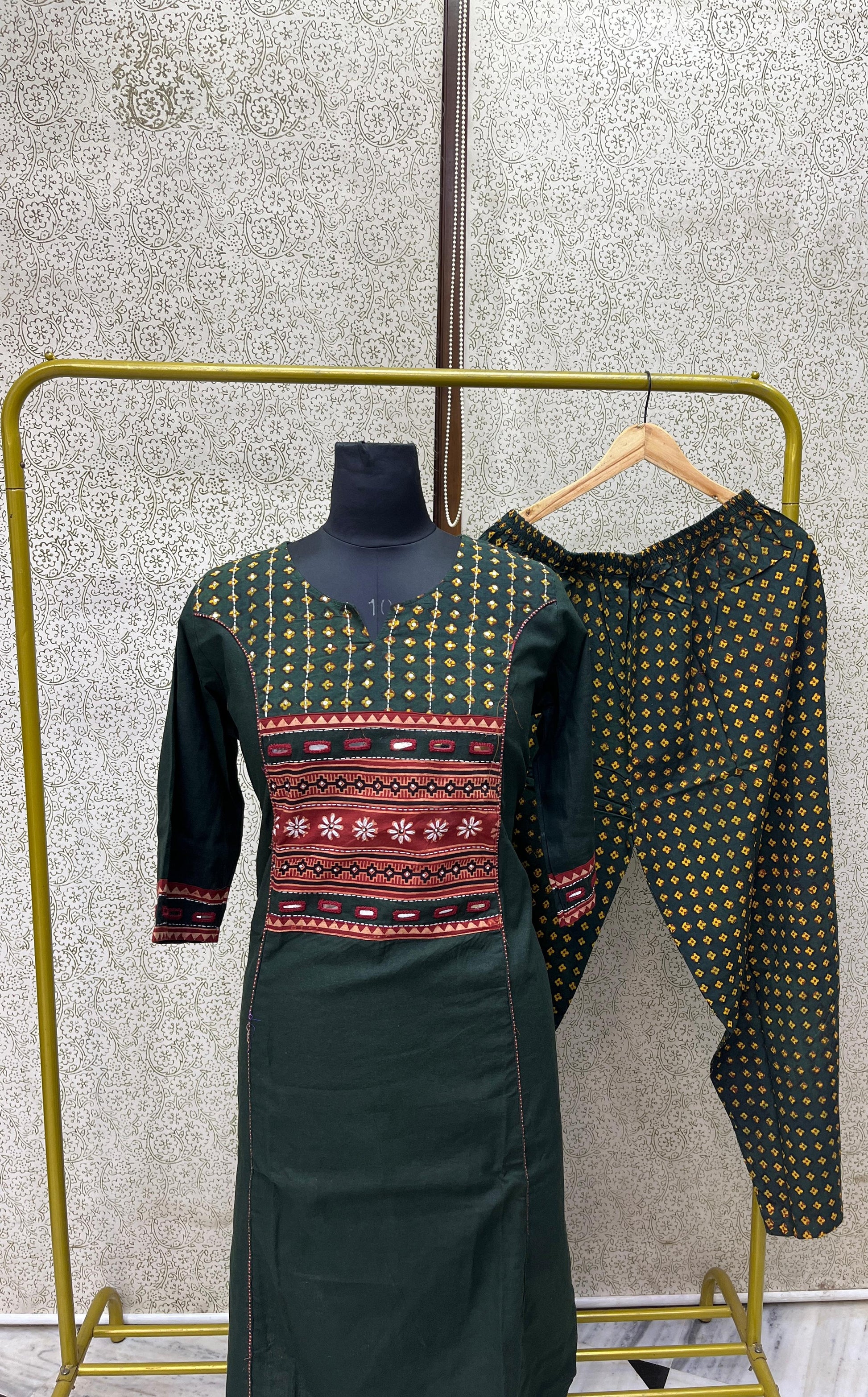 Hand Embroidery and Mirror Work Pure Cotton Kurta Pant Set