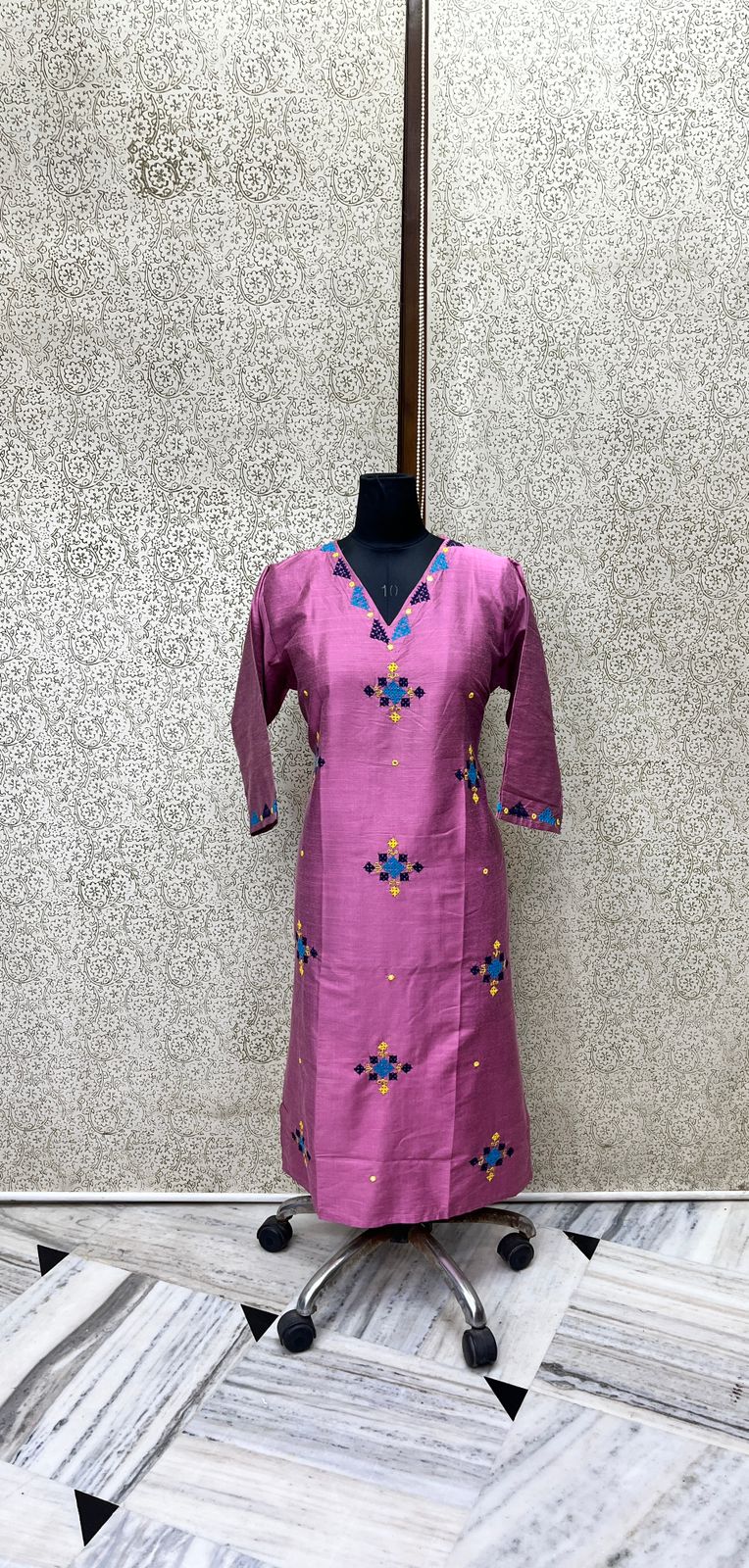 Cotton Satin Kurta Hand Embroidery