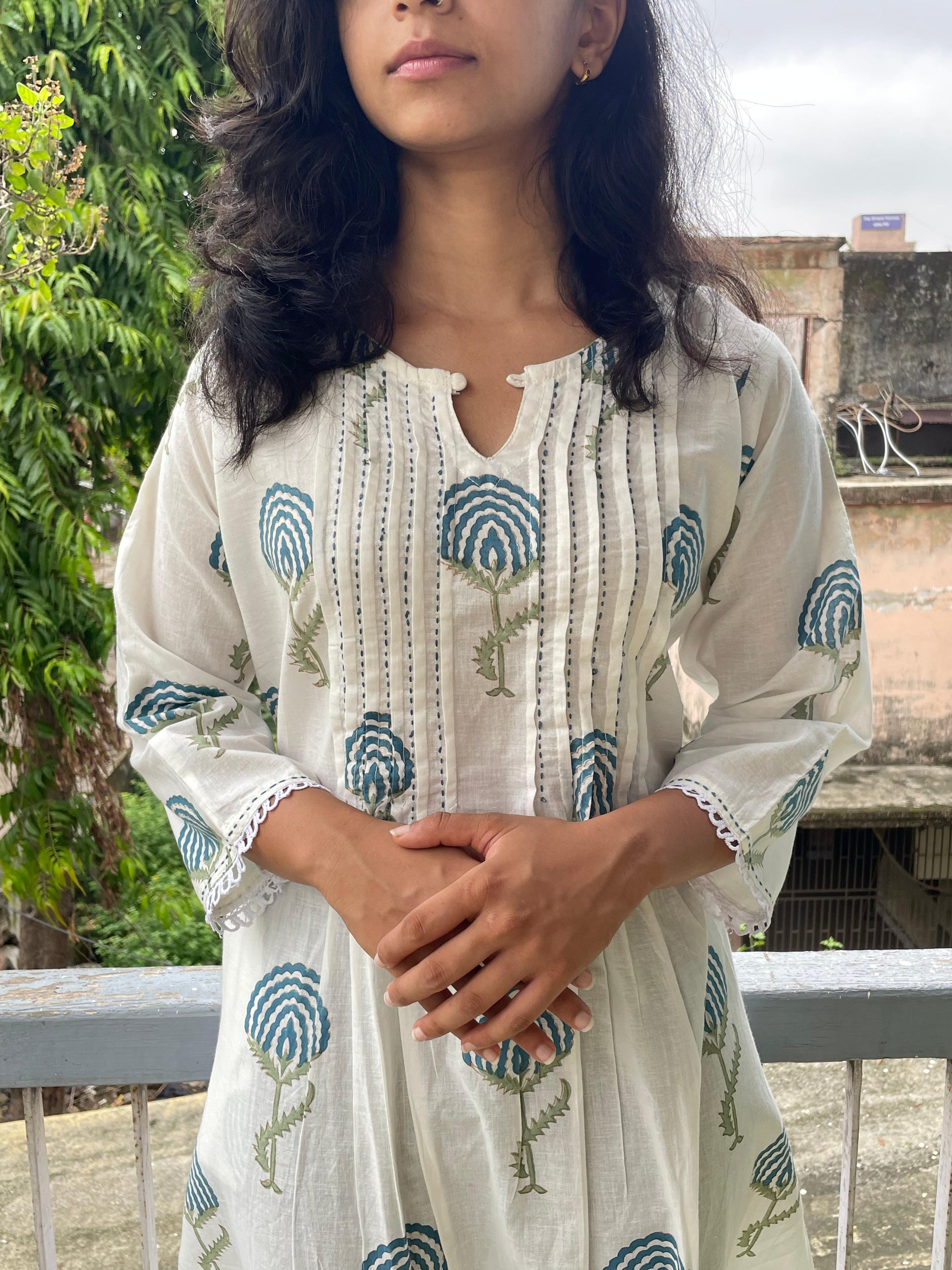 White Cotton Floral Dress