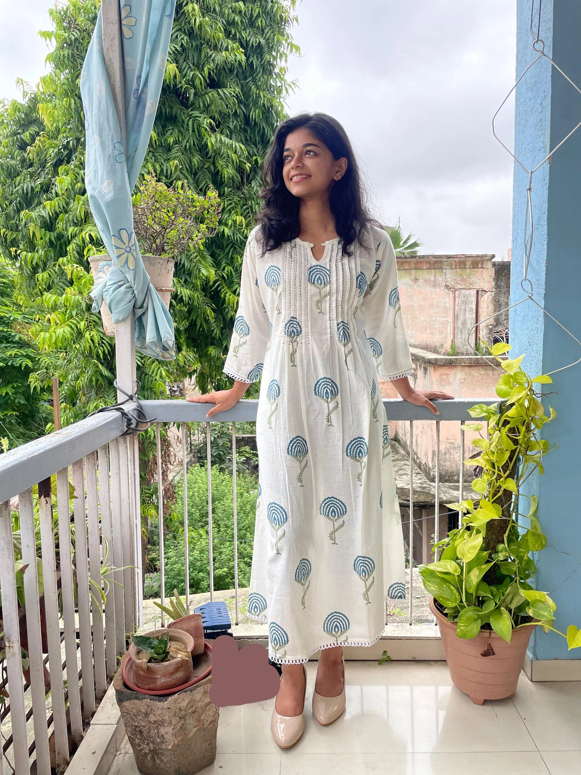 White Cotton Floral Dress