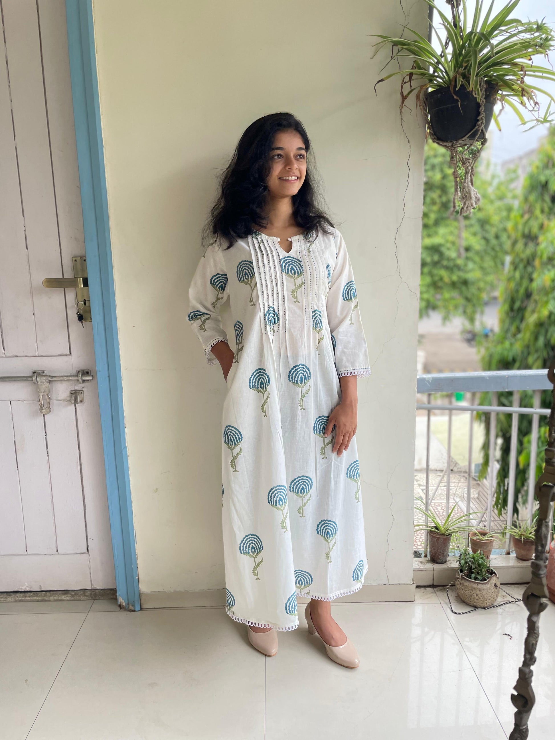White Cotton Floral Dress